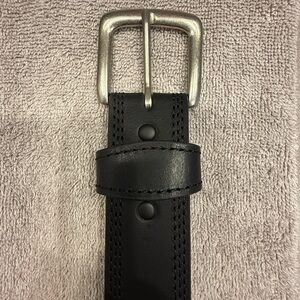 Black Leather Belt with Silver Buckle